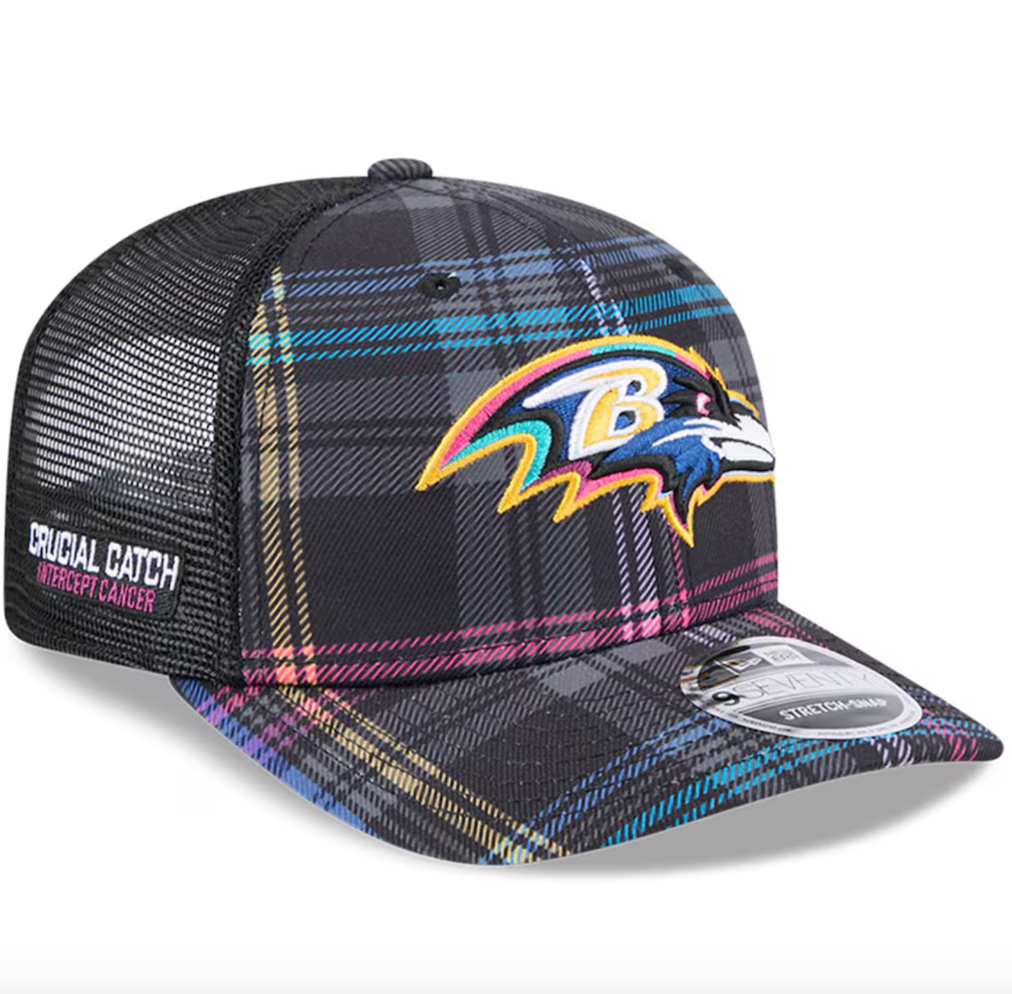 Baltimore Ravens Men's 2024 Crucial Catch Plaid Trucker Stretch