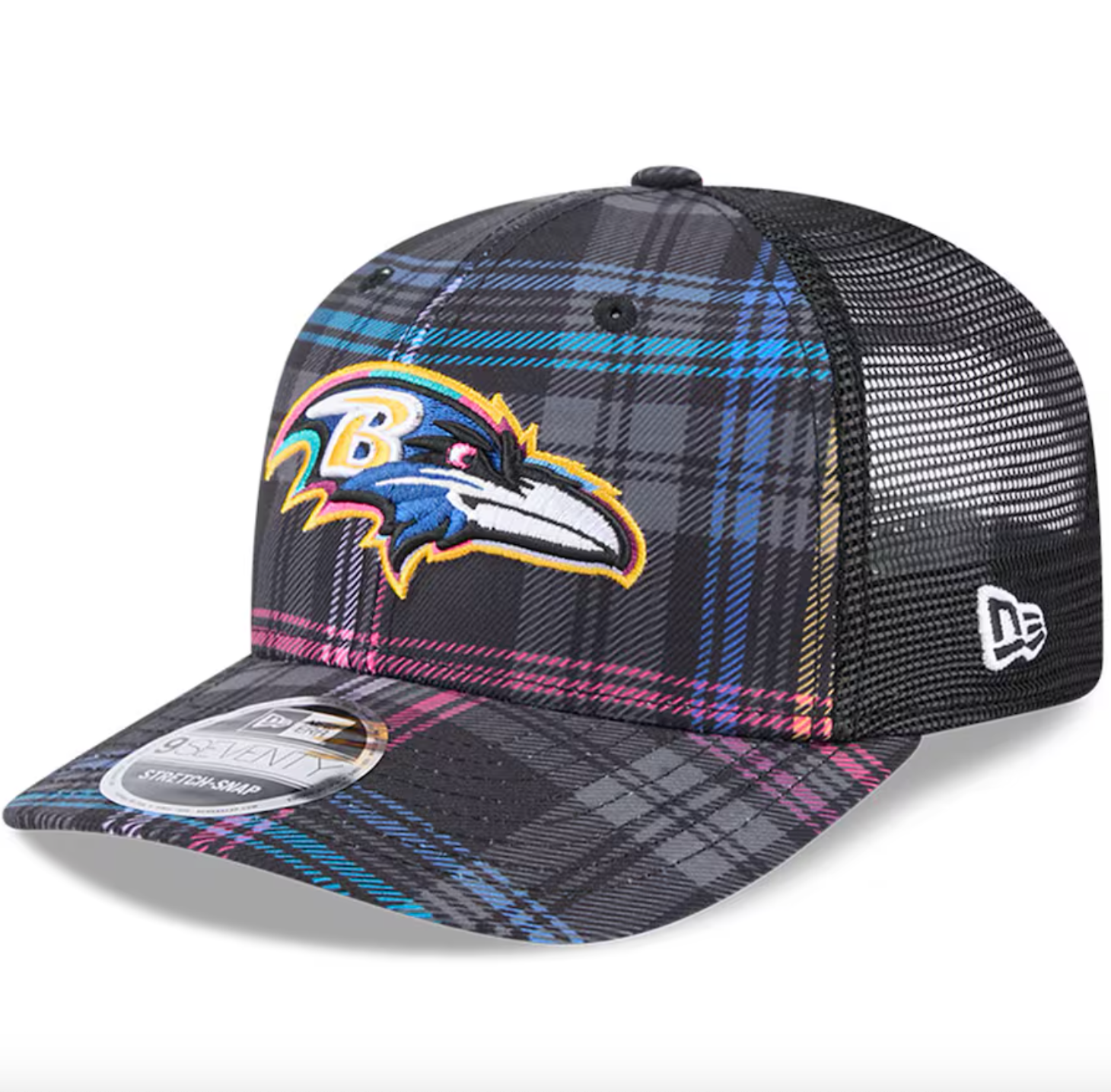 Baltimore Ravens Men's 2024 Crucial Catch Plaid Trucker Stretch